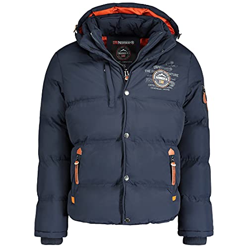 Geographical Norway Verveine Men Distribrands - Chaqueta con capucha para hombre - Chaqueta de manga larga - Abrigo de invierno para hombre - Chaqueta de exterior con forro acolchado (Azul Marino M)