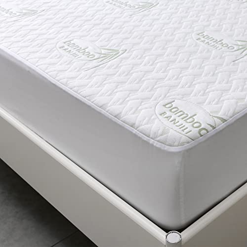 BANJILI - Protector de colchón impermeable de 180 x 190/200, 100% Bambu tejido cubrecolchones, protector de colchón, súper suave, altamente transpirable, silencioso