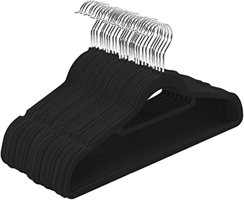 Utopia Home Perchas de Terciopelo - Perchas para Trajes de Terciopelo con Tie Bar - Antideslizantes (Negro, Paquete de 50)