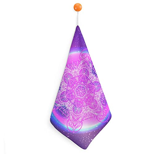 Mandala Sacred Metatron Cube Toalla de mano suave con lazo para colgar para baño, cocina, hogar