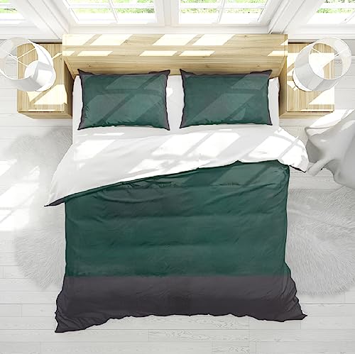 HOBBOY Green & Brown 3pc Bedding Set Mark Rothko Pattern Printed Comforter Cover No Sheets 2 Pillow Cases with Zipper Closure All Season 200x200 cm