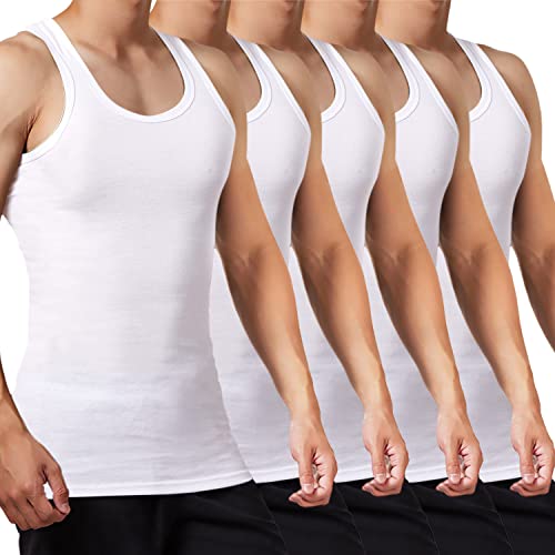 FALARY Camiseta de Tirantes para Hombre Pack de 5 de Algodón 100% más Colores Blanco M