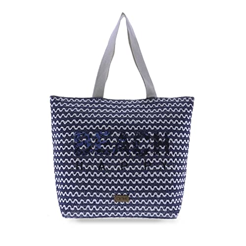 FOR TIME Bolsa de Playa para Mujer Tote de Rafia de Verano Bolso Grande con Asa para Playa Bolso de mano Bolso de hombro Bolso de Playa de mujer Bolso de verano Compras Viajes Sol Azul