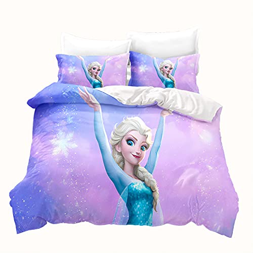 LKFFHAVD Ropa de cama de dibujos animados Anna y Elsa, diseño de dibujos animados, 135 x 200 cm, funda nórdica con funda de almohada, apta para niños y niñas (135 x 200 cm, 15)