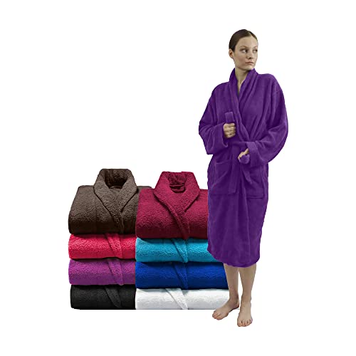 Zuper Duper Toalla Albornoz Y Chal Albornoz 100% algodón egipcio de lujo - Terry Spa Robe Mujeres Hombres Para Vacaciones Ducha & Hotel, Morado (, S-M