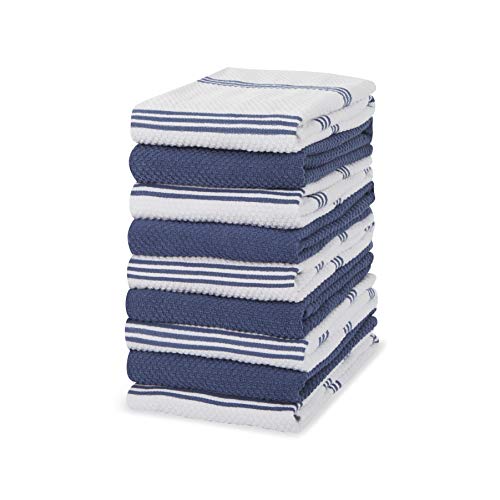 Sticky Toffee Toallas de cocina 100% algodón de rizo | 9 unidades de toallas de cocina | 40,6 x 71 cm (16 x 28 pulgadas) | azul | paños de cocina de cristal suaves y absorbentes