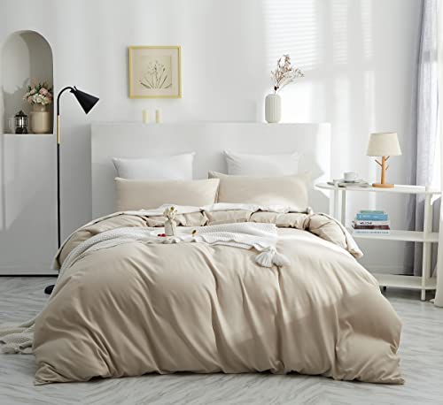 Sedefen Funda nórdica de 220 x 240 cm, color beige elegante, juego de cama para 2 personas con cremallera, funda nórdica de microfibra con 2 fundas de almohada de 65 x 65 cm