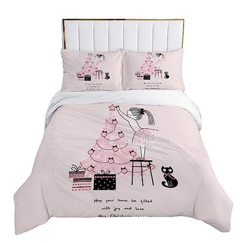 CcacHe Ropa de cama de 135 x 200 cm, color rosa viejo, con corona y estrella, dibujos animados bailarina, ropa de cama para niños, con cremallera (01, 220 x 240 + 80 x 80 x 2)