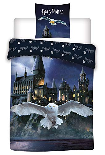 AYMAX S.P.R.L. Juego de cama reversible de Harry Potter, funda nórdica de 140 x 200 cm, funda de almohada de 65 x 65 cm, 100% algodón