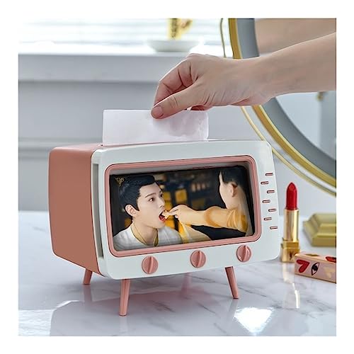 Caja de pañuelos 2 en 1, soporte de cubierta, caja de servilletas de papel higiénico cuadrada con forma de TV Adorable for cocina, comedor, decoración de baño ( Color : Rosa , Size : 18.5*14.5*16cm )
