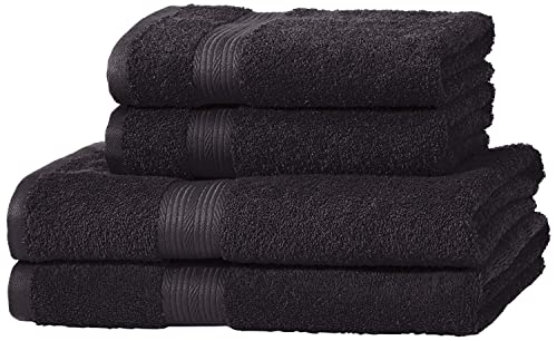 Amazon Basics - Juego de toallas (colores resistentes, 2 toalla de baño y 2 toalla de manos), 4 Unidad, 70L x 70W cm, negro