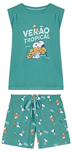 Women'secret Pijama Corto Tirantes 100% algodón Snoopy sandías Juego, Verde, L para Mujer