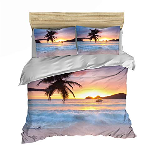 Oceano Paisaje Juego de Ropa de cama 3D Mar Ola Playa Coco Árbol Cielo Azul Nube Blanca Funda de edredón Cama 90/105/135/150 Suave Cómodo Microfibra Funda nórdica (Estilo 2, 220x240 cm- Cama 150 cm)