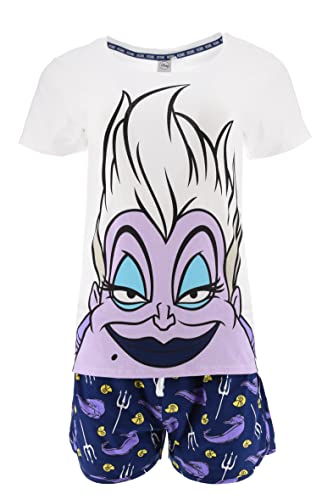 Disney Villanos Camiseta y Pantalón Corto para Mujer, Pijama Algodón Suave, Conjunto 2 Piezas Mujer, Diseño Ursula La Sirenita, Regalo para Mujer y Adolescentes | Talla XL - Morado