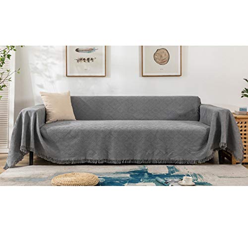 Fundas reversibles de algodón para sofá, protector de sofá súper suave y transpirable con borlas, funda de sofá simple de color sólido para la mayoría de sofás, color gris, 90 x 90 cm