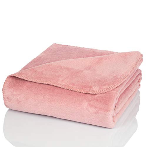 Glart - Manta de lana suave y gran capacidad térmica, mullida felpa para acurrucarse o cubrir el sofá, 130 x 170 cm, rosa palo
