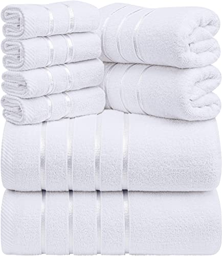 Utopia Towels - Juego de Toallas Blancas 8 - Pieza, Toallas de Rayas de Viscosa - algodón Ring Spun - Toallas de Alta absorción (Paquete de 8)
