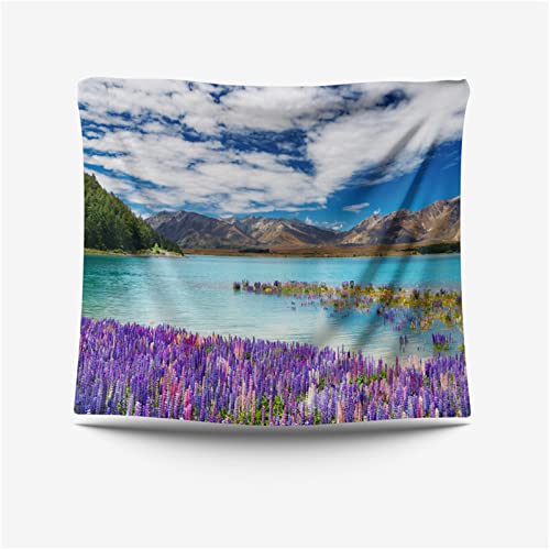 Cielo azul flor púrpura paisaje patrón de impresión tapiz primavera verano otoño invierno manta de viaje estera de picnic tapiz de tela suave,C5,El 180x230cm