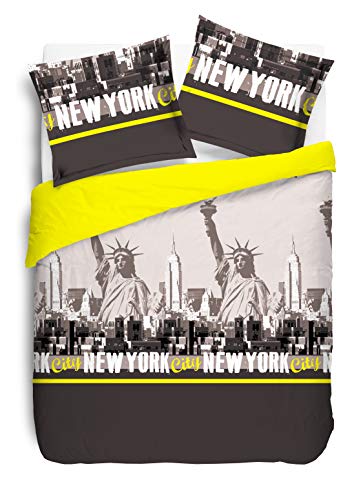 Vission New York - Funda nórdica y 2 Fundas de Almohada a Juego, algodón, algodón, Amarillo, 200 x 200 cm