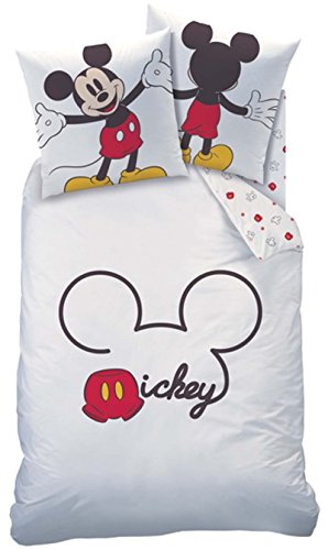 Ropa de cama Mickey Mouse, blanco, rojo, tamaño de 135x200 cm, 80x80 cm