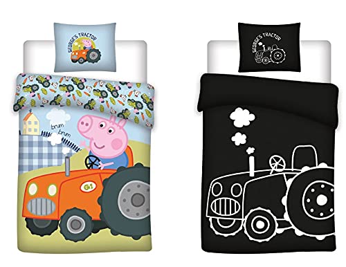 Peppa Pig - Juego de cama (algodón, funda nórdica de 140 x 200 cm y funda de almohada de 65 x 65 cm), diseño de Peppa Pig