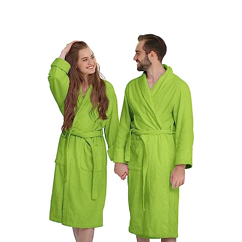 Banzaii Albornoz Para Hombre y Mujer 100% Algodón con Capucha – Bata de Baño Unisex L Verde Ácido