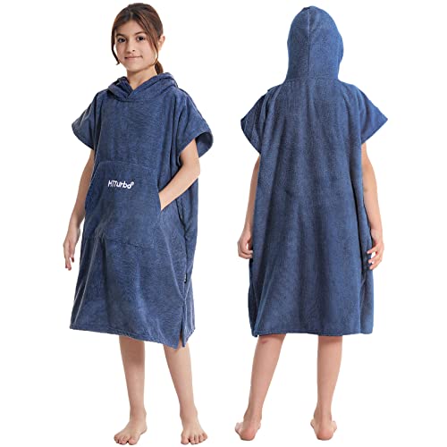 Hiturbo Bata cambiadora de toalla para niños, de secado rápido, absorbente, manta con capucha y bolsillo para playa, piscina y baño (azul marino), marino, talla única