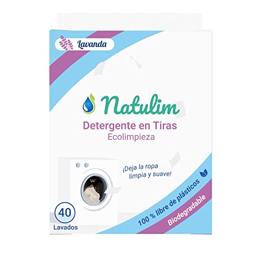 Natulim - Detergente en Tiras para Lavadora (40 Lavados) - Incluye efecto Suavizante, Ecológico, Hipoalergénico, Zero Waste - Ropa limpia y suave sin ensuciar el Planeta (Fragancia Lavanda)