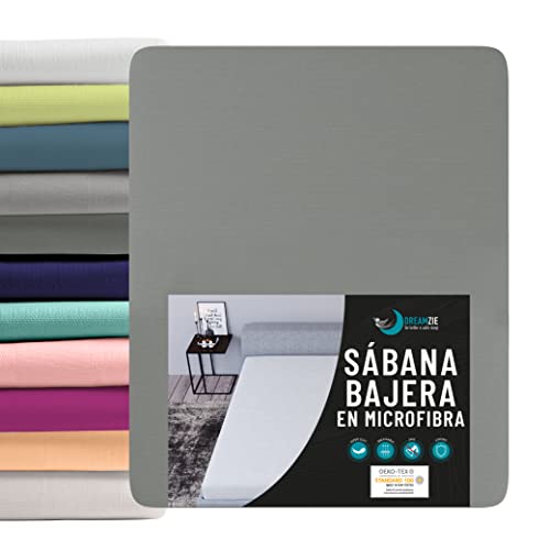 Dreamzie Sabanas 150 x 200 Ajustable - Microfibra Ultra Suave Oeko Tex Certificado - Ropa de Cama 150x200 - Gris Carbón