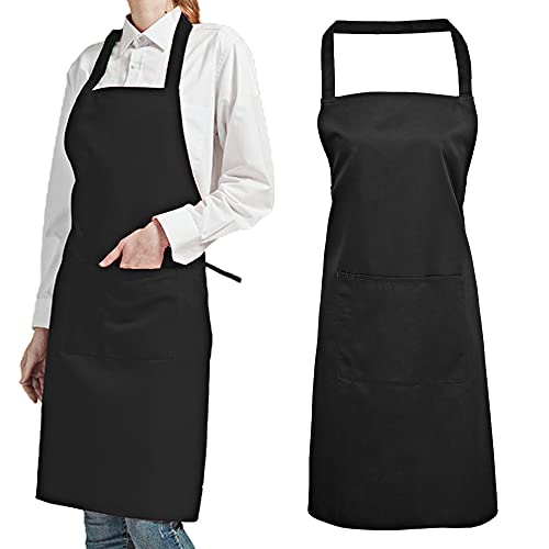 Gvolatee 2 Piezas Chef Delantal, Negro Delantal Impermeable con Bolsillos, Delantal de Cocina Ajustables para Barbacoa Cocinar Hornear Jardinería Restaurante