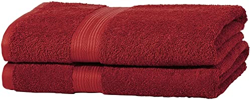 Amazon Basics Juego de toallas (colores resistentes), 2 Unidad, toalla de baño, color rojo