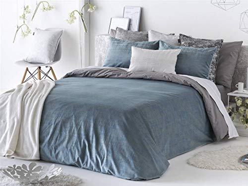 Antilo - Funda nórdica BAKER cama 135 - Color Azul (Juego duvet 3 piezas con saco nórdico, cojines decorativos y funda de almohada)