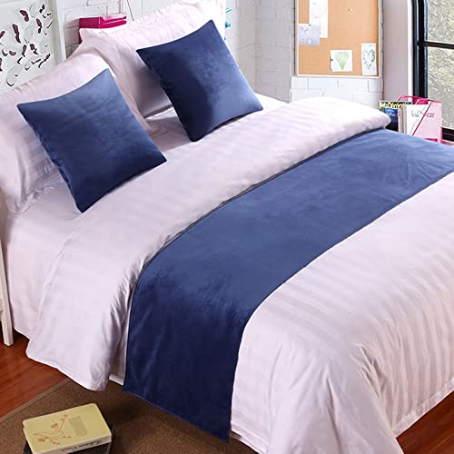 Caminos de cama tamaño King, decoración de terciopelo suave, funda de cama de lujo, color azul, para el pie de la cama, bufanda, toalla de extremo de cama para hotel, 240 x 50 cm
