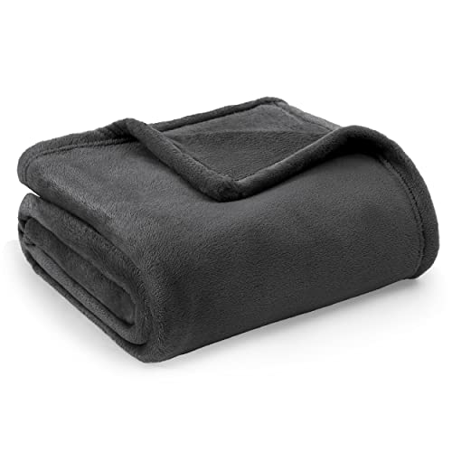 Bedsure Mantas para Sofás de Franela 150x200 cm - Manta para Cama 90 Reversible de 100% Microfibre Extra Suave - Manta Color Negro Antracita Transpirable