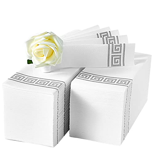100 paquetes de toallas de lino como invitados, desechables, toallas de mano desechables para baños, servilletas de boda, servilletas de fiesta, papel para muchas ocasiones (plata)