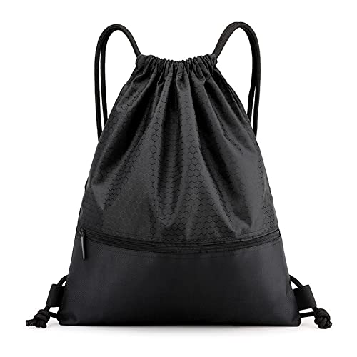 Fenfang Mochilas de Cuerdas Negro, Bolso Mochila Deportiva Casual, Bolsas de Cuerdas Gimnasia Mujer Hombre, Saco Playa Talega Deporte Escolares con Cordones Gym Bag Infantiles Niños Niñas (Pequeño)