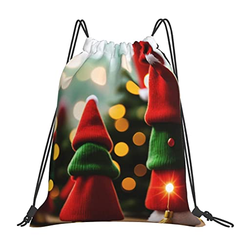 Lsjuee Bonita mochila con cordón de muñeca de Navidad, bolsa de cuerda ligera, mochila para gimnasio, Yoga, compras, deporte