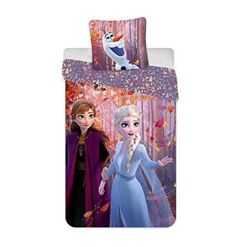 JFabrics Disney Frozen - Juego de cama (funda nórdica de 140 x 200 cm y funda de almohada de 65 x 65 cm, algodón)