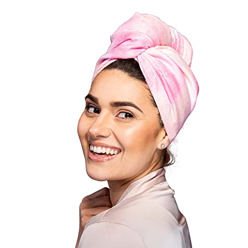 KISMETICS Toalla seca para el cabello, turbante suave de secado rápido, turbante de pelo de tela de rizo para mujer, cabello mojado, rizado, largo, grueso, color rosa