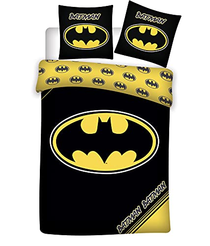 Batman - Juego de cama 100% algodón, funda nórdica de 140 x 200 cm y funda de almohada de 65 x 65 cm