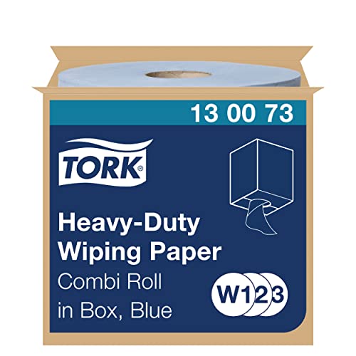 Tork 130073 Papel de secado de uso intensivo QuickDry Premium/2 capas/Paños de limpieza compatibles con los sistemas W1, W2 y W3/1 bobina x 170 m de largo/color azul