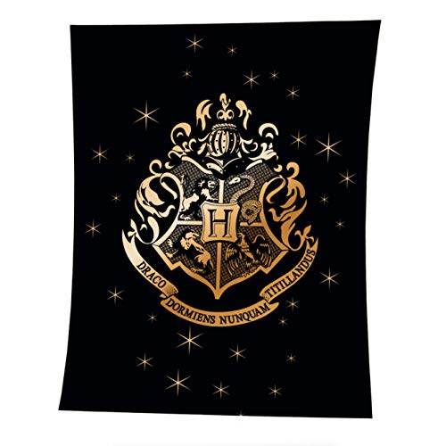 Manta de forro polar de Harry Potter de 150 x 200 cm ☆ Coral de Hogwarts para fans de niños y adultos ☆ Colcha ☆ Manta negra