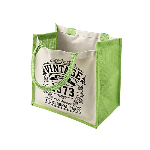 Bolsa de mano para 50 cumpleaños para mujer, bolsa de hombro de yute de algodón, bolsas reutilizables para compras, bolsas de regalo, bolsa de libro, bolsa de viaje, bolsas de comprador, Green, Large
