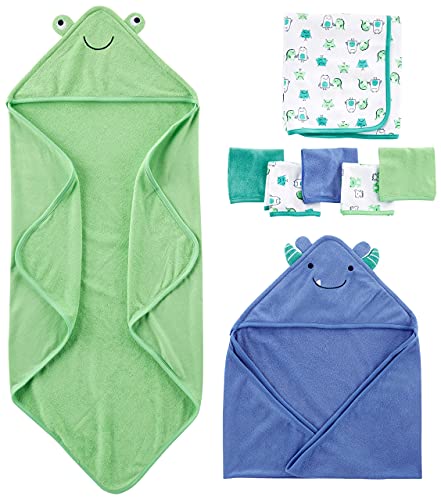 Simple Joys by Carter's Juego de 8 Piezas con Toallas y Manopla de Baño Unisex Bebés, Pack de 2, Azul/Verde/Blanco, Talla única