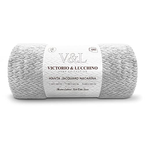 Victorio & Lucchino Manta Franela para Sofá o para Cama, Microfibra Extra Suave (VL-80517 Jacquard-Perla, 130x160 cm)