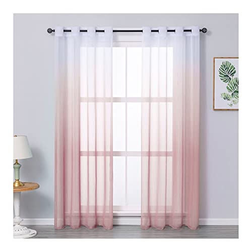 Banemi Cortinas traslúcidas de 52 x 96 pulgadas, cortinas traslúcidas de poliéster rosa, color degradado, decoración de sala de estar, 2 paneles, ojales
