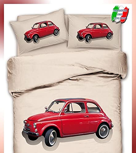 L'EMPORIO CASA Juego de funda nórdica + 2 fundas de almohada vintage 500 roja para cama de matrimonio 100% algodón italiano 250 x 200 + 45 cm de Rencalzo