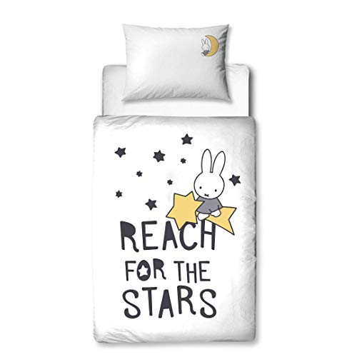 termana Miffy - Ropa de cama de franela para bebé con cremallera ☆ Reach for The Stars ☆ 1 funda de almohada de 40 x 60 cm + 1 funda nórdica de 100 x 135 cm ☆ Ropa de cama infantil