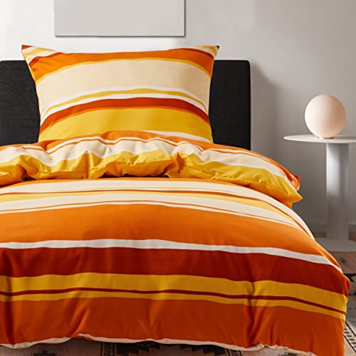 HENGWEI Juego de ropa de cama de invierno de 140x200 cm, 2 piezas, juego de ropa de cama individual, funda nórdica con funda de almohada de 70x90 cm, rayas amarillas y naranjas