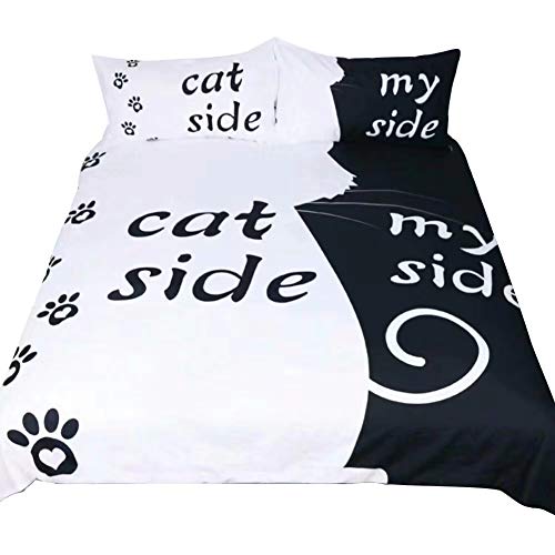 Colección Pterygoid - Juego de funda de edredón de tela muy suave para su lado y para el lado del gato, Cat Side My Side, King (220x240 cm) - adecuado para cama de 1.5M